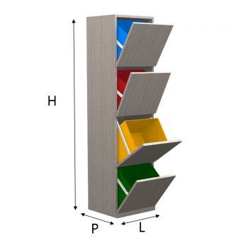 Mobile a colonna per la raccolta differenziata, con 4 cassetti